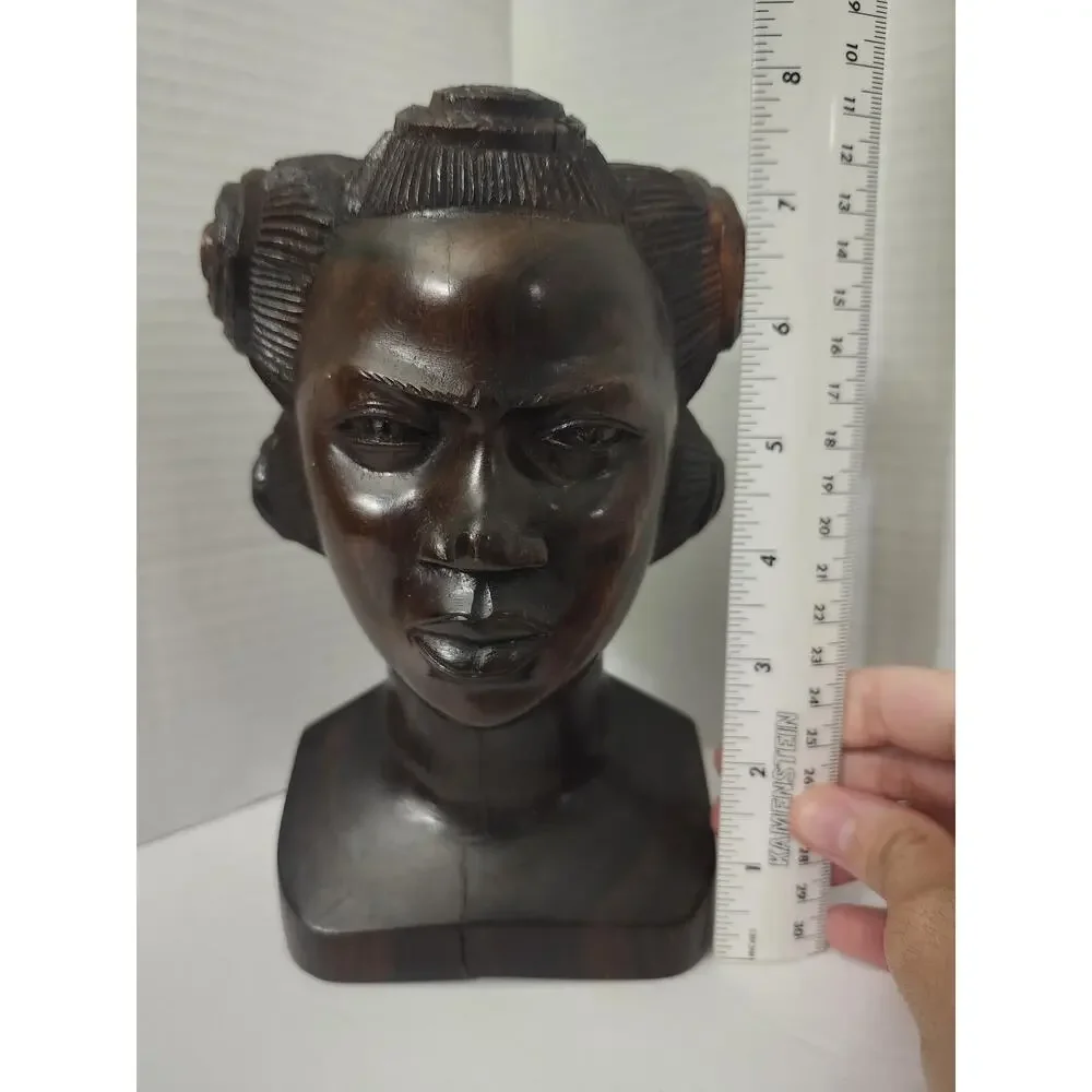 African Hand Carved Ebony Wood Woman Bust Sculpture